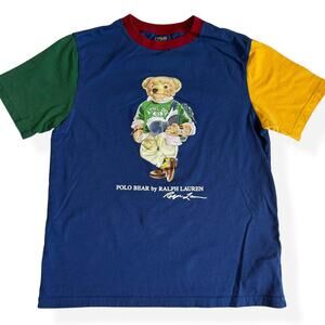 Polo Ralph Lauren Jersey Polo Bear Blue Short Sleeve Shirt Medium 10/12
